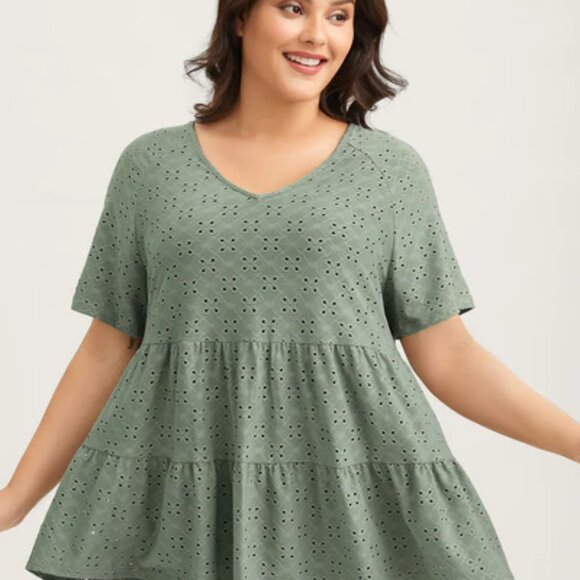 BloomChic Green Plus Size Eyelet Tiered Hem Top Size 18-20 - Picture 1 of 4